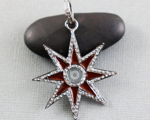 Pave Diamond Enamel Starburst Pendant -- DEM-4000 - Beadspoint