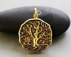 Gold Vermeil Over Sterling Silver Vermeil Tree Of Life Charm -- VM/CH4/CR147 - Beadspoint