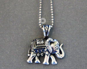 Sterling Silver Indian Majestic Elephant With White Sapphire Charm  -- SS/CH7/CR83 - Beadspoint