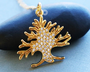 Gold Vermeil Over Sterling Silver Tree Of Life Charm With White Topaz  -- VM/CH4/CR143 - Beadspoint