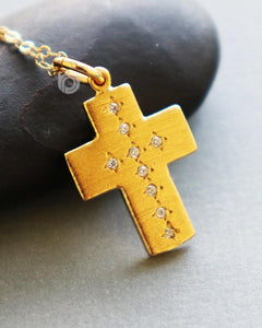 24K Gold Vermeil Over Sterling Silver Cross With Diamonds Charm  -- VM/CH1/CR51 - Beadspoint