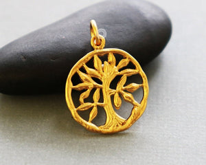 Gold Vermeil Over Sterling Silver Bodhi Tree Charm -- VM/CH4/CR125 - Beadspoint