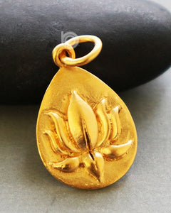 Gold Vermeil Over Sterling Silver Lotus Circle Flower Charm -- VM/CH2/CR91 - Beadspoint