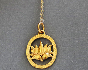 Gold Vermeil Over Sterling Silver Lotus Circle Of Life Charm -- VM/CH2/CR99 - Beadspoint
