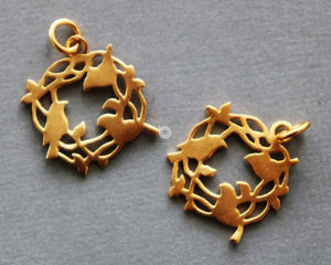 24K Gold Vermeil Over Sterling Silver Birds Family Charm -- VM/CH6/CR61 - Beadspoint