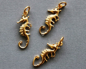 Gold Vermeil Over Sterling Silver Sea Horse Charm -- VM/CH7/CR69 - Beadspoint