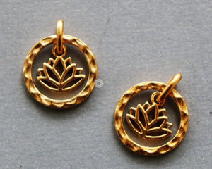 Gold Vermeil Over Sterling Silver Lotus Circle Bloom Charm -- VM/CH2/CR98 - Beadspoint