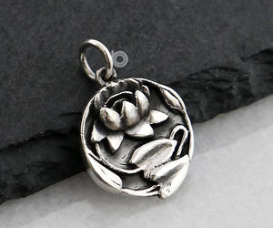 Sterling Silver Lotus Charm-- SS/CH2/CR124 - Beadspoint