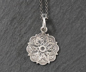 Sterling Silver Artisan Lotus Charm -- SS/CH2/CR142 - Beadspoint
