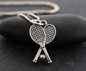 Sterling Silver Crossed Tennis Rackets Charm -- SS/CH8/CR47 - Beadspoint