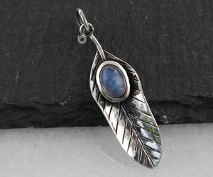 Sterling Silver Artisan Leaf With Natural Rainbow Moonstone Charm -- SS/CH4/CR165 - Beadspoint
