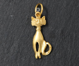 Gold Vermeil On Sterling Silver Artisan Cat Charm  -- VM/CH7/CR106 - Beadspoint