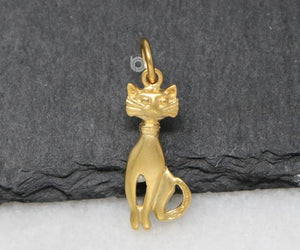 Gold Vermeil On Sterling Silver Artisan Cat Charm  -- VM/CH7/CR106 - Beadspoint