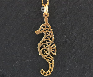 24K Gold Vermeil Over Sterling Silver Seahorse Charm -- VM/CH7/CR107 - Beadspoint
