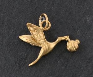 Gold Vermeil Over Sterling Silver Flying Crane Charm  -- VM/CH6/CR77 - Beadspoint