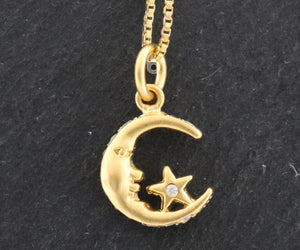Gold Vermeil on Sterling Silver Star Moon charm -- VM/CH5/CR66 - Beadspoint