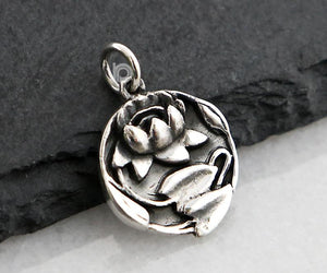 Sterling Silver Lotus Charm-- SS/CH2/CR124 - Beadspoint