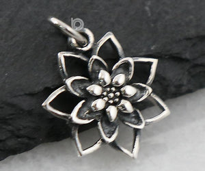 Sterling Silver Lotus Charm -- SS/CH2/CR125 - Beadspoint