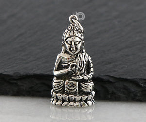 Sterling Silver Artisan Buddha Charm -- SS/CH2/CR135 - Beadspoint