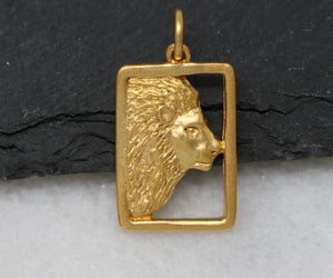 Gold Vermeil Over Sterling Silver Lion Face Charm -- VM/CH7/CR86 - Beadspoint