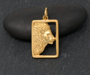 Gold Vermeil Over Sterling Silver Lion Face Charm -- VM/CH7/CR86 - Beadspoint