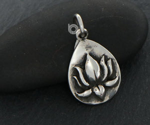 Sterling Silver Lotus Circle of Life Charm -- SS/CH2/CR91 - Beadspoint