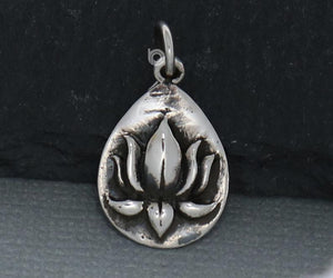 Sterling Silver Lotus Circle of Life Charm -- SS/CH2/CR91 - Beadspoint