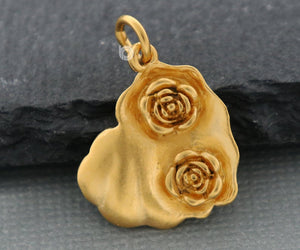 Gold Vermeil on Sterling Silver Rose Heart Charm-- VM/CH4/CR127 - Beadspoint