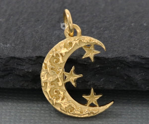 Gold Vermeil on Sterling Silver Crescent Moon Charm -- VM/CH5/CR38 - Beadspoint