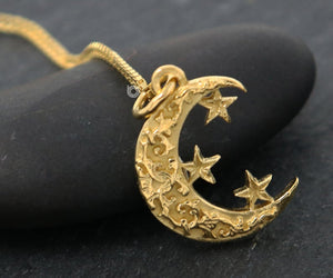 Gold Vermeil on Sterling Silver Crescent Moon Charm -- VM/CH5/CR38 - Beadspoint