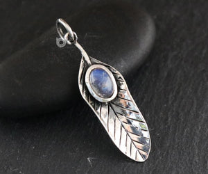 Sterling Silver Artisan Leaf With Natural Rainbow Moonstone Charm -- SS/CH4/CR165 - Beadspoint