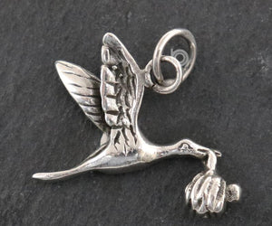 Sterling Silver Flying Crane Charm  -- SS/CH6/CR77 - Beadspoint