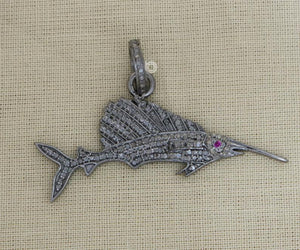 Pave Diamond Shark Fish Pendant -- DP-1992 - Beadspoint