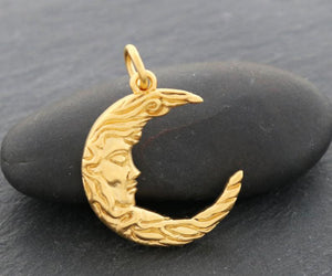 Gold Vermeil Over Sterling Silver Ornate Moon Charm -- VM/CH5/CR55 - Beadspoint