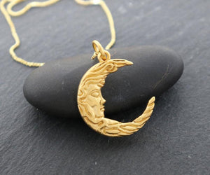 Gold Vermeil Over Sterling Silver Ornate Moon Charm -- VM/CH5/CR55 - Beadspoint