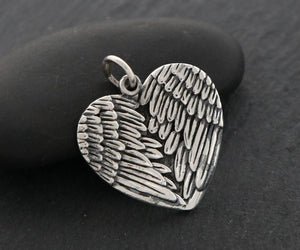 Sterling Silver Guardian Angel Heart Wings Charm   -- SS/CH8/CR42 - Beadspoint