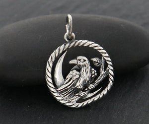 Sterling Silver Raven and Moon Charm -- SS/CH7/CR109 - Beadspoint