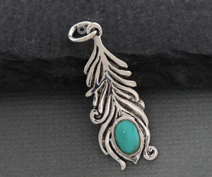 Sterling Silver  Leaf With Turquoise Charm -- SS/CH4/CR154 - Beadspoint