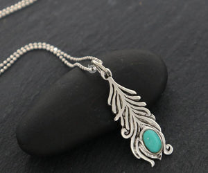 Sterling Silver  Leaf With Turquoise Charm -- SS/CH4/CR154 - Beadspoint