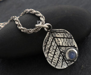 Sterling Silver Artisan Leaf With Natural Rainbow Moonstone Charm -- SS/CH4/CR164 - Beadspoint