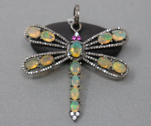 Pave Diamond Opal Dragonfly Pendant -- DP-1982 - Beadspoint