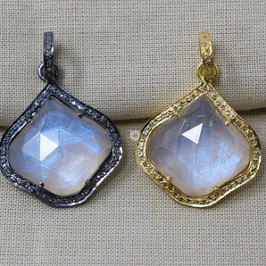 Pave Diamond Moonstone Moroccan Pendant -- DMN-1004 - Beadspoint