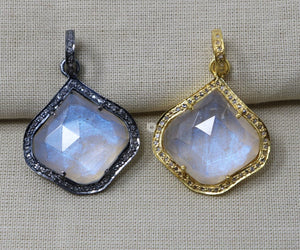 Pave Diamond Moonstone Moroccan Pendant -- DMN-1004 - Beadspoint