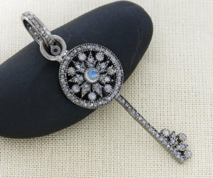 Pave Diamond Key Pendant with Moonstone, (DPM-1145) - Beadspoint