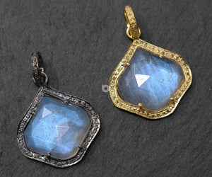 Pave Diamond Moonstone Moroccan Pendant -- DMN-1004 - Beadspoint