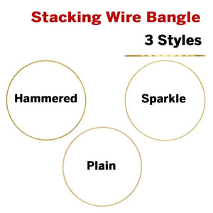 14K Gold Filled Stacking Wire Bangle, Plain, Sparkle or hammered, 7.5" 1.0 mm, (GF/808)