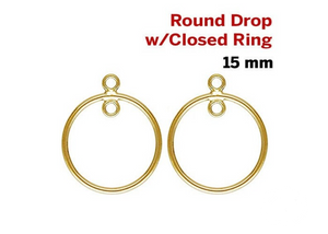 14k Gold Filled Round Drop With Inside Ring, 15mm, (GF-763-15)