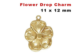 14K Gold Filled, Flower Drop Charm, 11.0 x 12.0mm, (GF-813)