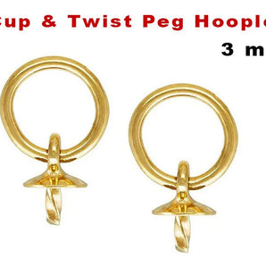 14K Gold Filled, Cup & Twist Peg Hooplet, 3.0 mm, (GF-806)