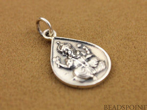 Sterling Silver Artisan OHM Ganesha Teardrop Charm -- SS/CH2/CR15 - Beadspoint